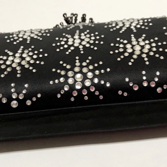 Satin Evening Bag Hard Shell Sparkling Stones and Chain Strap - Picture 6 of 10